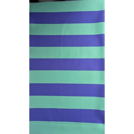 Decorative cotton fabric with 5 cm mint-blue stripes