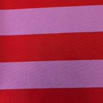 Decorative cotton fabric with 5 cm pink-red stripes