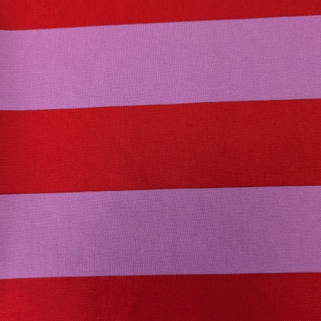 Decorative cotton fabric with 5 cm pink-red stripes