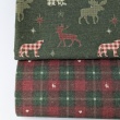 Decorative cotton, burgundy and green checkered pattern / hearts, reindeer