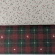 Decorative cotton, burgundy and green checkered pattern / hearts, reindeer