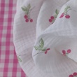 Double gauze 100% cotton, pink blackberries on a cream background