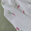 Double gauze 100% cotton, pink blackberries on a cream background