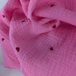 Double gauze 100% cotton, red hearts on a pink background