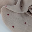 Double gauze 100% cotton, red hearts on a beige background