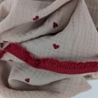 Double gauze 100% cotton, red hearts on a beige background