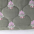 Quilted muslin, burgundy flowers/ornament on khaki