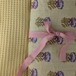 Quilted Cotton Fabric – Floral on Violet/ ornament on Butter Yellow