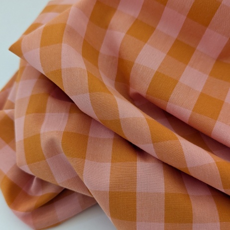 Double-sided 1.5 cm Vichy check, 100% cotton, pink-orange