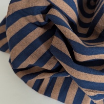 Double-sided 1 cm stripes, 100% cotton, caramel-navy