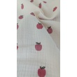 Double gauze, muslin 100% cotton pink apples on natural