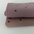 Double gauze, muslin 100% cotton brown hearts on mauve-brown