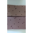 Double gauze, muslin 100% cotton brown hearts on mauve-brown
