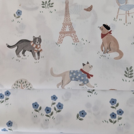 100% cotton poplin, cats in Paris