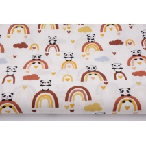 Cotton 100% pandas on brick red rainbows, poplin II quality