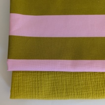 Decorative cotton fabric with 5 cm pink-pistachio stripes