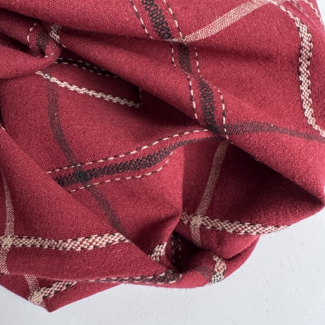 Burgundy Checked Linen–Cotton Fabric