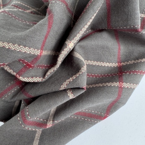 Grey Checked Linen–Cotton Fabric