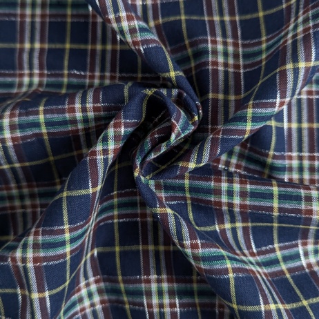 Navy Tartan Fabric with Silver
