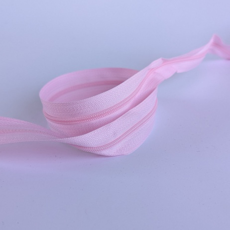 Zipper tape with cord, 3mm, pink