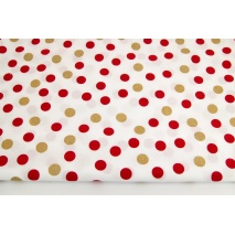 Cotton 100% bordeaux, gold dots 15mm on a white background II quality
