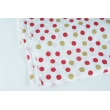 Cotton 100% bordeaux, gold dots 15mm on a white background