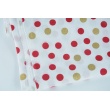 Cotton 100% bordeaux, gold dots 15mm on a white background