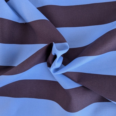 Decorative cotton fabric with 5 cm brown-blue stripes