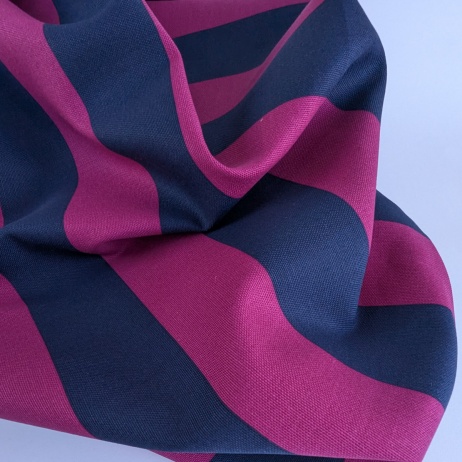 Decorative cotton fabric with 5 cm burgundy-navy blue stripes
