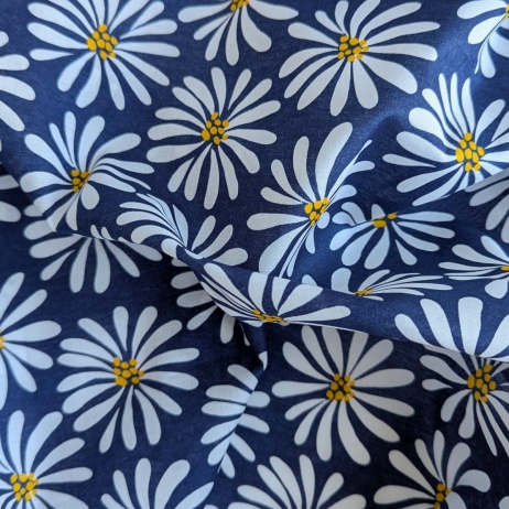 Cotton 100% batiste, flowers on a navy blue background