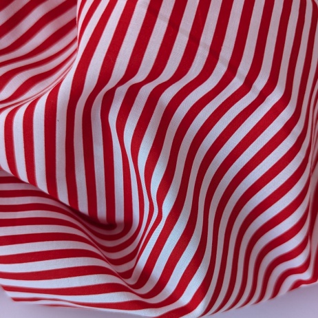 Cotton batiste fabric with white and red stripes, 4 mm wide