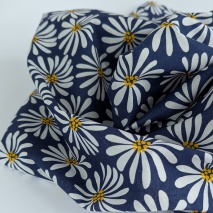 Cotton 100% batiste, flowers on a navy blue background