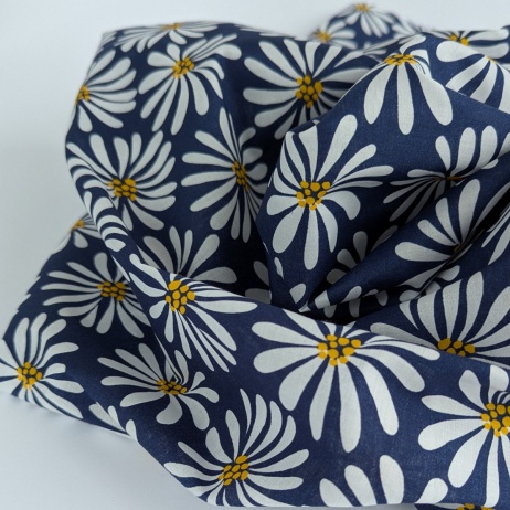 Cotton 100% batiste, flowers on a navy blue background