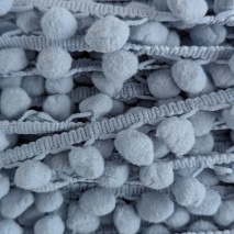 Dusty blue ribbon with pom poms - double thread.