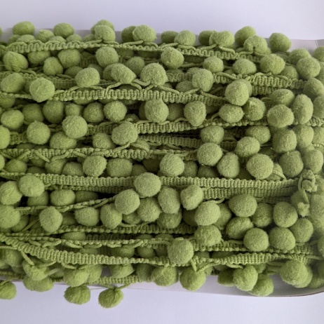 Green ribbon with pom poms - double thread.
