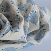 Double gauze 100% cotton, blue fish