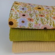 Cotton muslin, colorful flowers on an ecru background