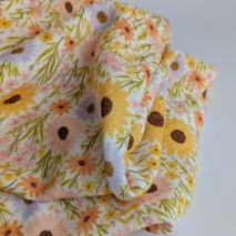 Cotton muslin, colorful flowers on an ecru background