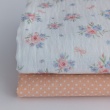 Organic cotton muslin, bows, bouquets on an ecru background