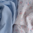 Organic cotton muslin, bows, bouquets on an ecru background