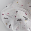 Cotton muslin, gray bunnies on a white background