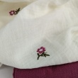 Cotton muslin, embroidered, burgundy flowers on a cream background
