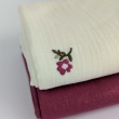 Cotton muslin, embroidered, burgundy flowers on a cream background