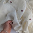 Cotton muslin, embroidered, burgundy flowers on a cream background