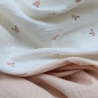 Cotton muslin, embroidered, salmon flowers on a cream background