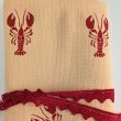 100% cotton muslin, red crayfish on apricot