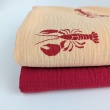 100% cotton muslin, red crayfish on apricot