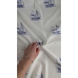 100% cotton muslin, sailing ships on cream