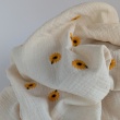 Cotton muslin, embroidered sunflowers on a natural background