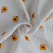 Cotton muslin, embroidered sunflowers on a natural background